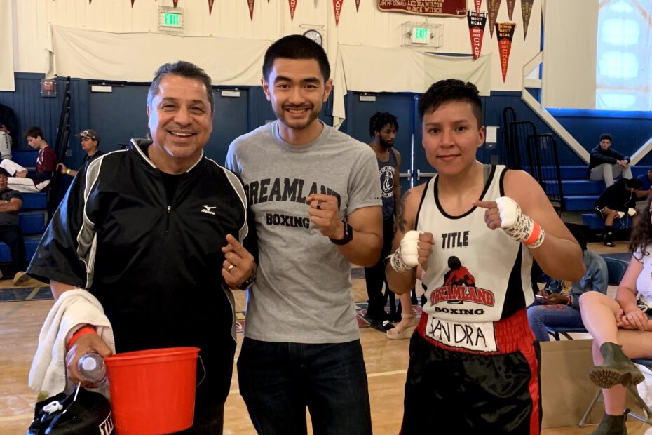 Coach Ian Cruz, Jesse Huerta, and Sandra Magallon