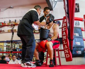 Dreamland Boxer Oliver Handyside and Coach Ian Cruz and Jesse Huerta