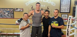 Aaron Gordon at Dreamland Boxing with Jesse Huerta, Coach Ian Cruz, and Chris Washington