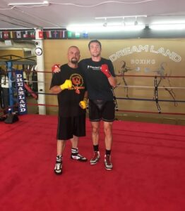 Evan Gubera (Animal House Fitness, Monkey Feet) and Armando Santana at Dreamland Boxing