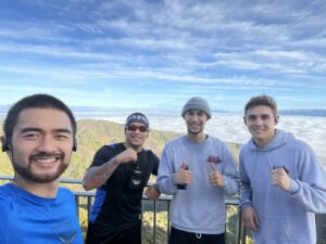 Coach Ian, Dominic Pezzella, Tommy Moreno, and Mark Salgado running Mt Umunhum