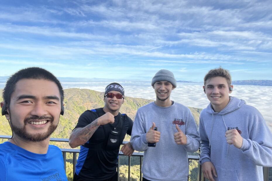 Coach Ian, Dominic Pezzella, Tommy Moreno, and Mark Salgado running Mt Umunhum